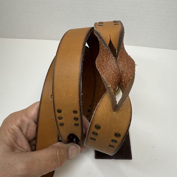 FRYE Studded Twisted Leather Tan Belt Sz Large New - Picture 2 of 8